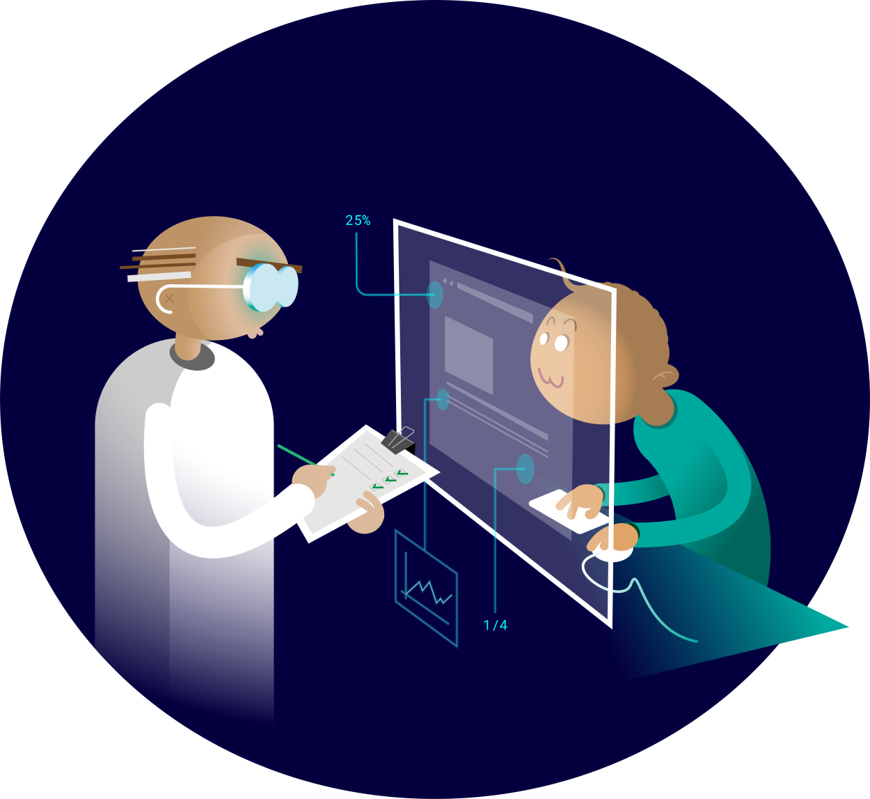 illustration av person framför data