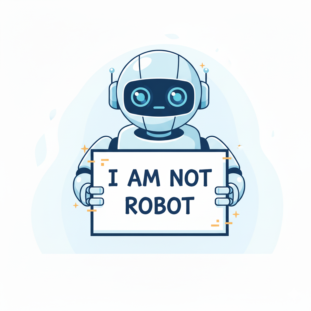 illustration robot med skylt med textenI AM NOT ROBOT