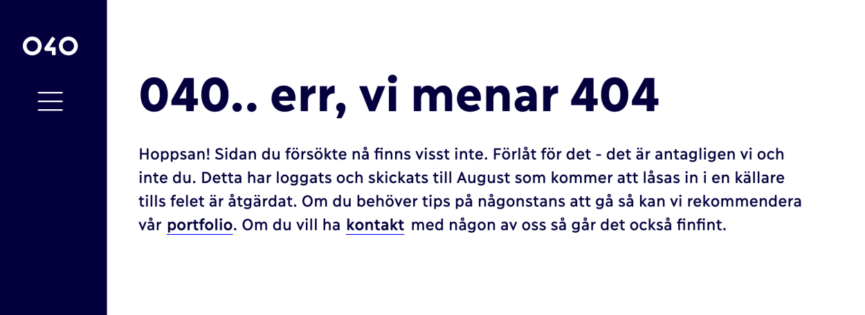 screenshot på vår 404 sida