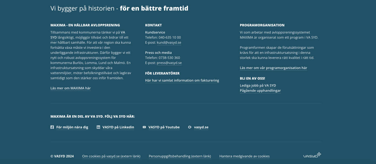 screenshot på Maximas sidfot